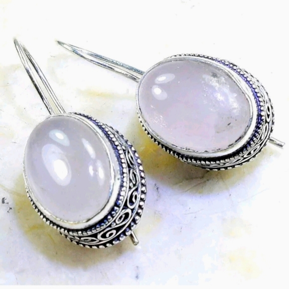New Rose Quartz 925 Silver Earrings. - Picture 1 of 16
